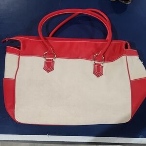 Stylish Red and Cream Tote Bag